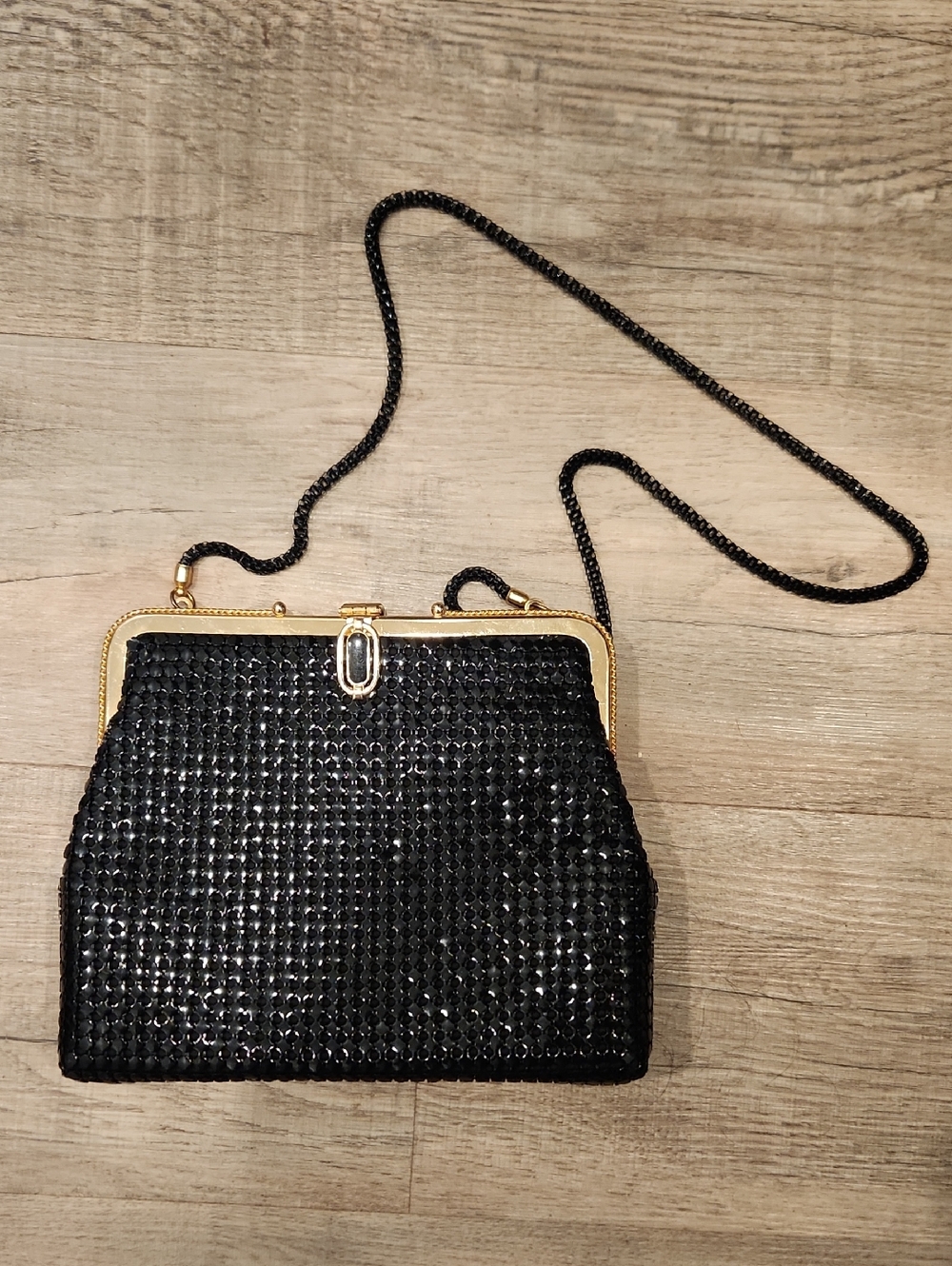 La Regale Black and Gold Sequin Crossbody Bag